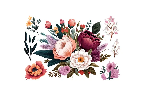 Bouquets Fleurs Illustration Vectorielle Desing — Image vectorielle