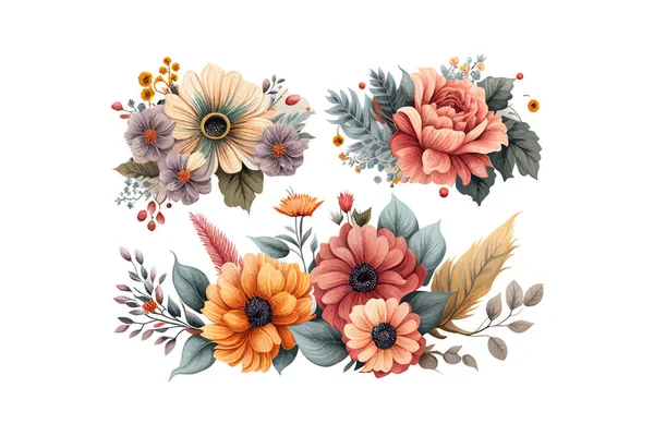 Bouquets Flores Desenho Ilustração Vetorial — Vetor de Stock