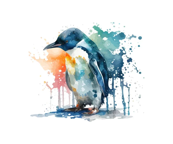 Acuarela Pingüino Diseño Ilustración Vectorial — Vector de stock