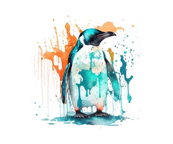 Aquarela Pinguim Desenho Ilustração Vetorial — Vetor de Stock