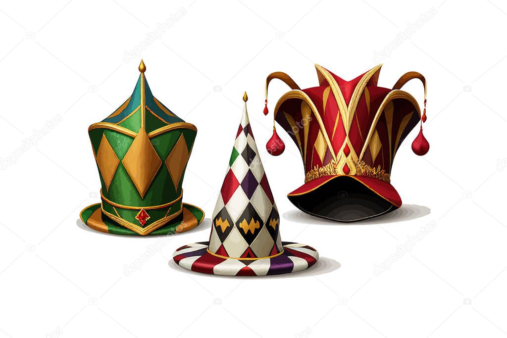 Jester or fool hat set. Vector illustration desing.
