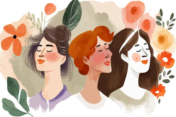 Šťastné Ženy Akvarel Popisování Vektorové Ilustrace — Stockový vektor