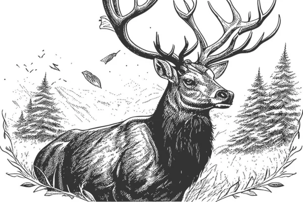 鹿のスケッチ手のドアスタイルの狩猟描かれた ベクターイラストデザイン — ストックベクタ