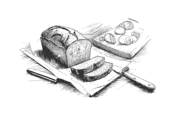 Zdrowy Posiłek Szkicuje Świeży Chleb Ilustracja Wektora — Wektor stockowy