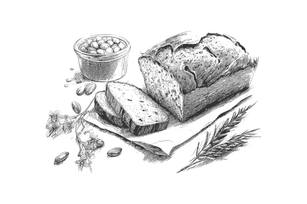 Zdravé Jídlo Kreslí Čerstvý Chléb Popisování Vektorové Ilustrace — Stockový vektor