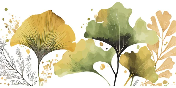 Aquarel Bakgrond Met Ginkgo Biloba Plant Vector Illustratie Desing — Stockvector
