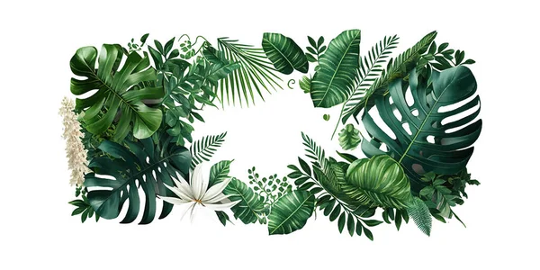 Green Leaves Tropical Plants Bush Monstera Palm Vector Illustration Desing — Stock Vector
