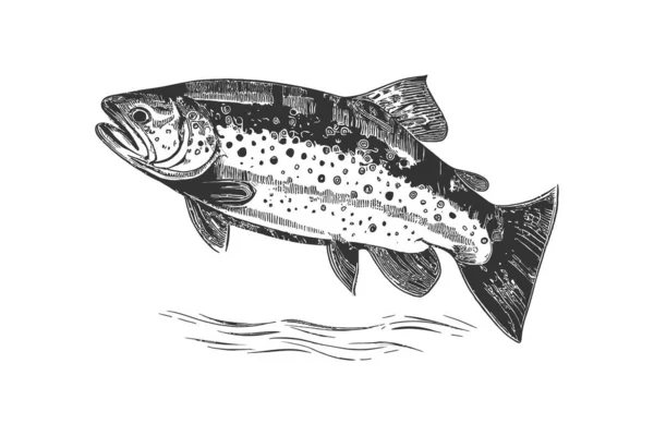 Trout Fish Hand Drawn Strokes Vector Illustration Desing — Stock Vector