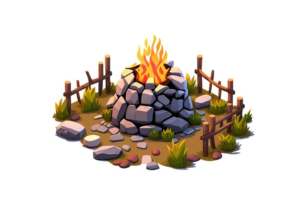 篝火用石头卡通画围起来 矢量图解绘制 — 图库矢量图片