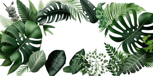 Feuilles Vertes Plantes Tropicales Buisson Monstera Palmier Illustration Vectorielle Desing — Image vectorielle