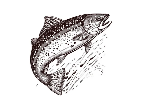 Trout Fish Hand Drawn Strokes Vector Illustration Desing — Stock Vector