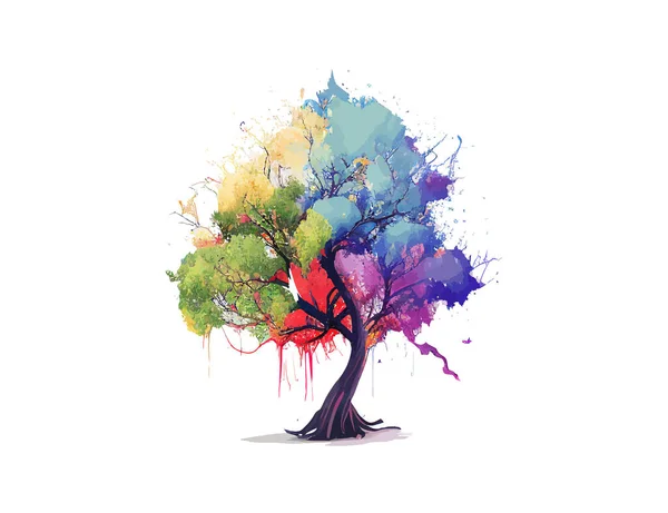 Árvore Colorida Isolada Frente Fundo Branco Desenho Ilustração Vetorial —  Vetores de Stock