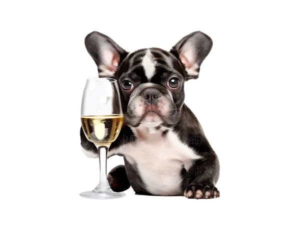 法国斗牛犬喝香槟 矢量图解绘制 — 图库矢量图片