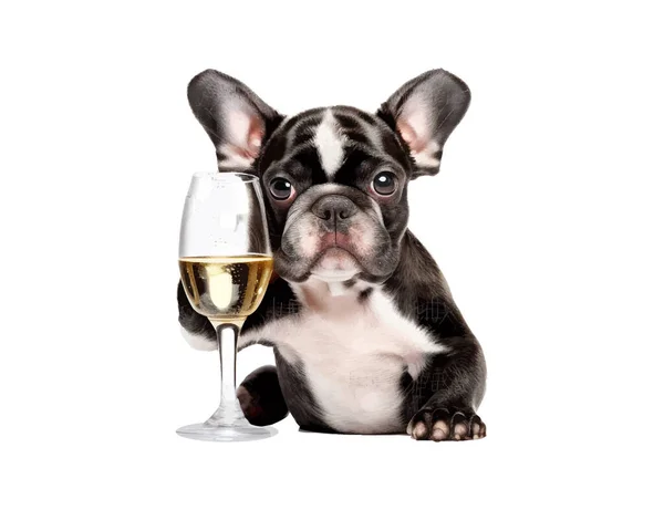 Bouledogue Français Buvant Champagne Illustration Vectorielle Desing — Image vectorielle