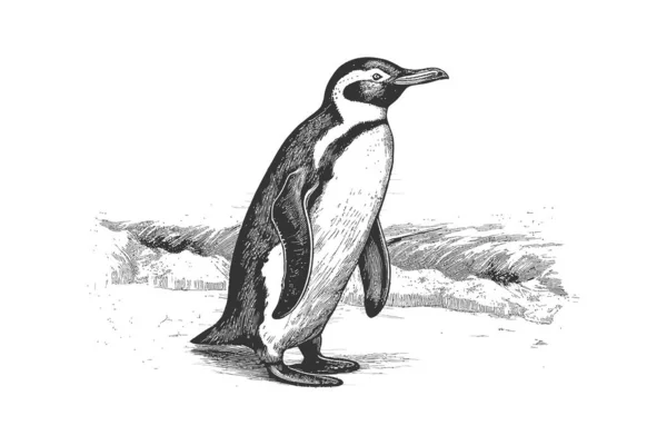 Pinguinhand Gezeichnetes Porträt Vektorillustration — Stockvektor