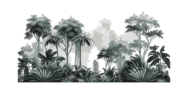 Тропічні Дерева Листя Дизайн Шпалер Туманності Векторні Ілюстрації Бажання — стоковий вектор