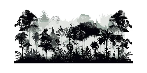 Tropische Bäume Und Blätter Tapeten Design Nebel Vektorillustration — Stockvektor