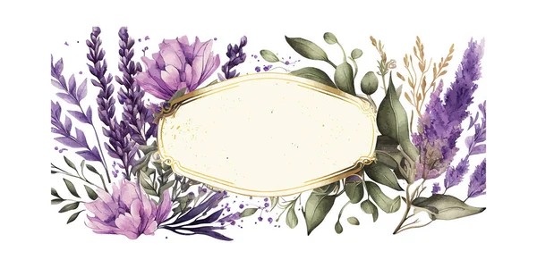 Aquarell Backgrund Mit Lavendelblüten Und Blättern Vektorillustration — Stockvektor