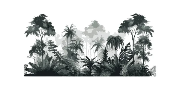 Tropické Stromy Zanechává Tapety Design Mlze Popisování Vektorové Ilustrace — Stockový vektor