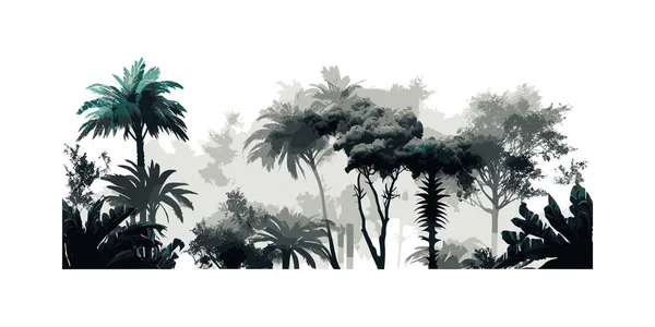 Árboles Tropicales Hojas Diseño Papel Pintado Niebla Diseño Ilustración Vectorial — Vector de stock