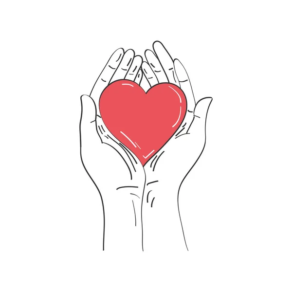 Χέρια Που Κρατούν Την Καρδιά Σχεδιασμός Εικονογράφησης Διανύσματος — Διανυσματικό Αρχείο