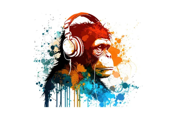 Chimpancé Con Auriculares Diseño Ilustración Vectorial — Archivo Imágenes Vectoriales