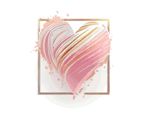Brush Strokes Pink Tones Rose Gold Heart Frame Vector Illustration — Stock Vector