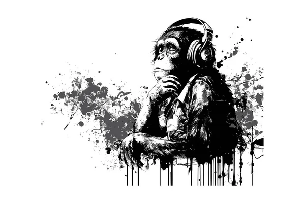 Scimpanzé Cuffia Illustrazione Vettoriale Desing — Vettoriale Stock