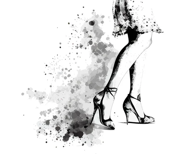 Kadın Bacaklarının Yüksek Topukluların Moda Çizimi Vektör Illüstrasyonunu Ayıklama — Stok Vektör