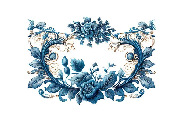 Vintage Primavera Flor Verano Azul Pergamino Barroco Diseño Ilustración Vectorial — Archivo Imágenes Vectoriales