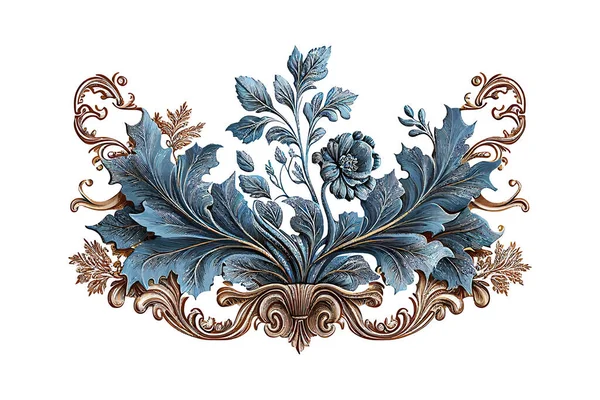 Bunga Musim Semi Klasik Gulir Biru Musim Panas Baroque Ilustrasi - Stok Vektor