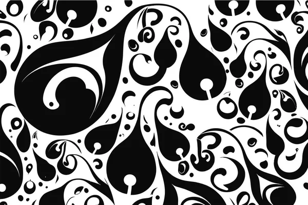 Zwarte Naadloze Patetrn Met Abstracte Krullende Druppels Vector Illustratie Desing — Stockvector