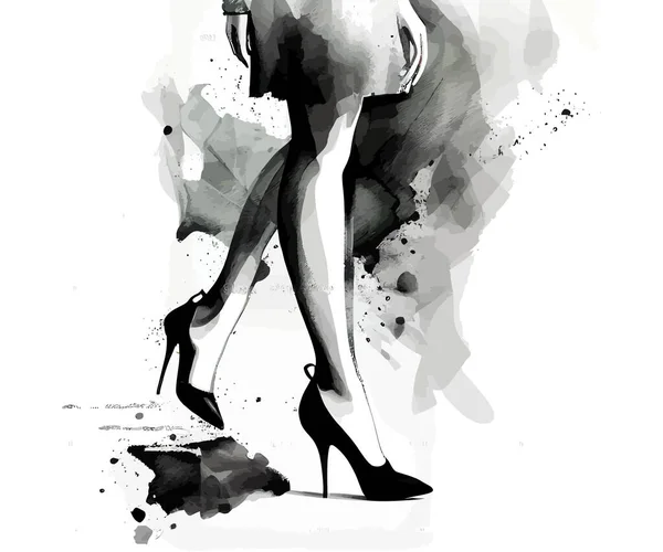 Kadın Bacaklarının Yüksek Topukluların Moda Çizimi Vektör Illüstrasyonunu Ayıklama — Stok Vektör