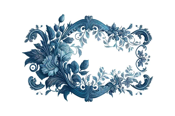 Weinlese Frühlingsblume Sommer Blaue Schriftrolle Barock Vektorillustration — Stockvektor