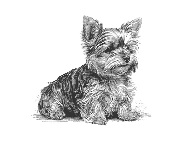 Cute Yorkshire Terrier Cachorro Mão Desenhada Desenho Ilustração Vetorial — Vetor de Stock