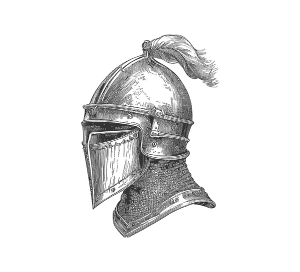 Knight Helmet Sketch Hand Drawn Engraving Styl — Stock Vector