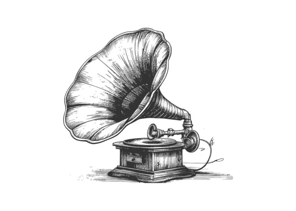 Esquisse Gramophone Musical Vintage Dessiné Main Illustration Vectorielle Desing — Image vectorielle