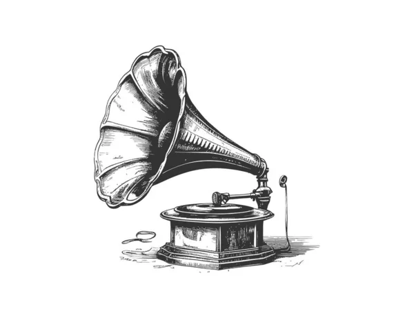 Gramofone Musical Esboço Mão Desenhado Vintage Desenho Ilustração Vetorial —  Vetores de Stock