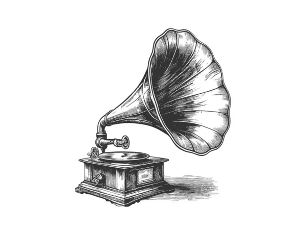 Gramofone Musical Esboço Mão Desenhado Vintage Desenho Ilustração Vetorial —  Vetores de Stock