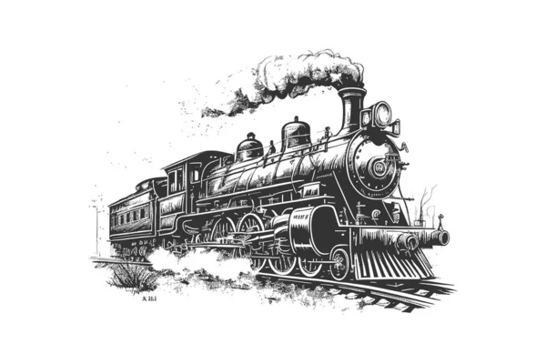 Locomotiva Vapor Desenhado Mão Esboço Desenho Ilustração Vetorial — Vetor de Stock