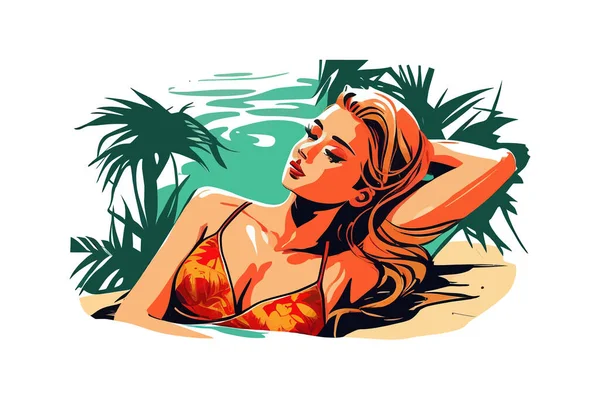 Beautiful Girl Bathing Suit Vector Illustration Desing — Stock Vector