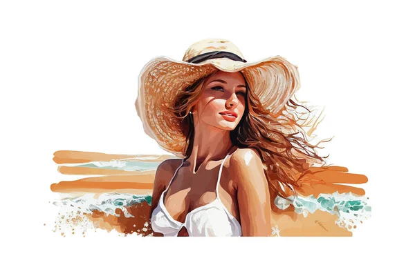 帽子の中の美しい女の子のデジタルイラスト ベクターイラストデザイン — ストックベクタ