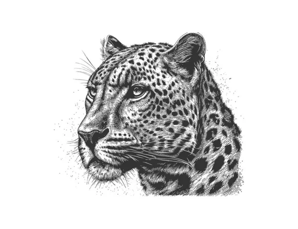 Leopard Portrait Leopard Head Sketch Hand Drawn Vector Illustration Desing — Stock Vector