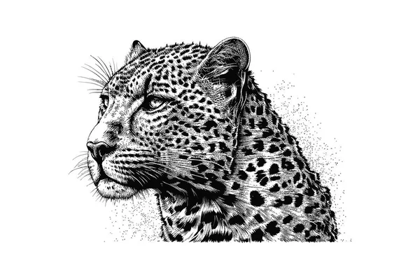 Luipaard Portret Luipaard Hoofd Schets Hand Getekend Vector Illustratie Desing — Stockvector
