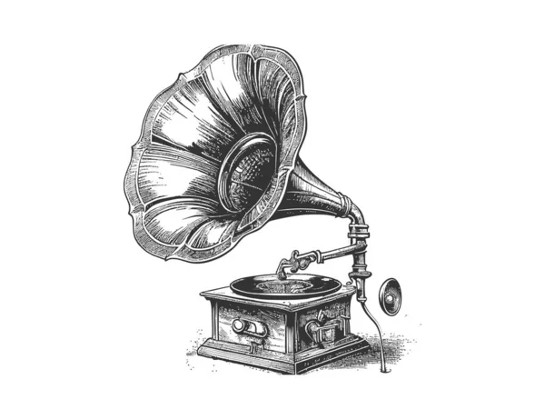 Boceto Gramófono Musical Dibujado Mano Vintage Diseño Ilustración Vectorial — Archivo Imágenes Vectoriales