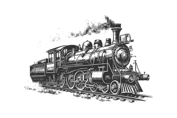 Dibujo Dibujado Mano Locomotora Vapor Diseño Ilustración Vectorial — Archivo Imágenes Vectoriales