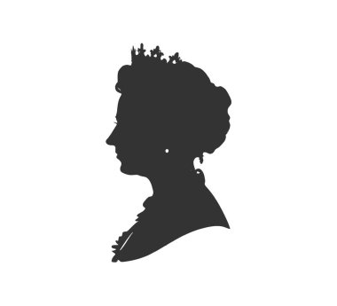 Kraliçe Elizabeth 'in siyah silueti. Vektör illüstrasyonunu ayıklama.