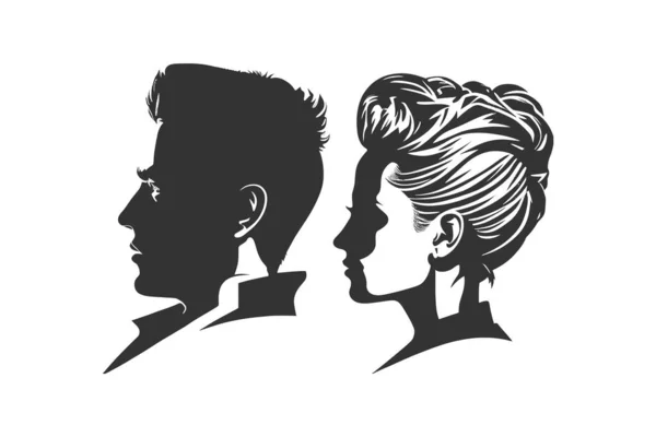 男性と女性の頭のシルエットアバタープロフィールアイコン ベクターイラストデザイン — ストックベクタ
