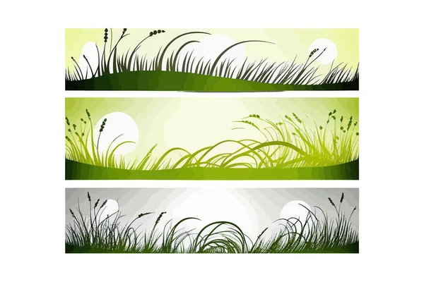 波状の牧草地のシルエットの水平バナーのセット ベクターイラストデザイン — ストックベクタ
