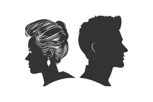 Silhouettes Tête Mâle Femelle Icône Profil Avatar Illustration Vectorielle — Image vectorielle